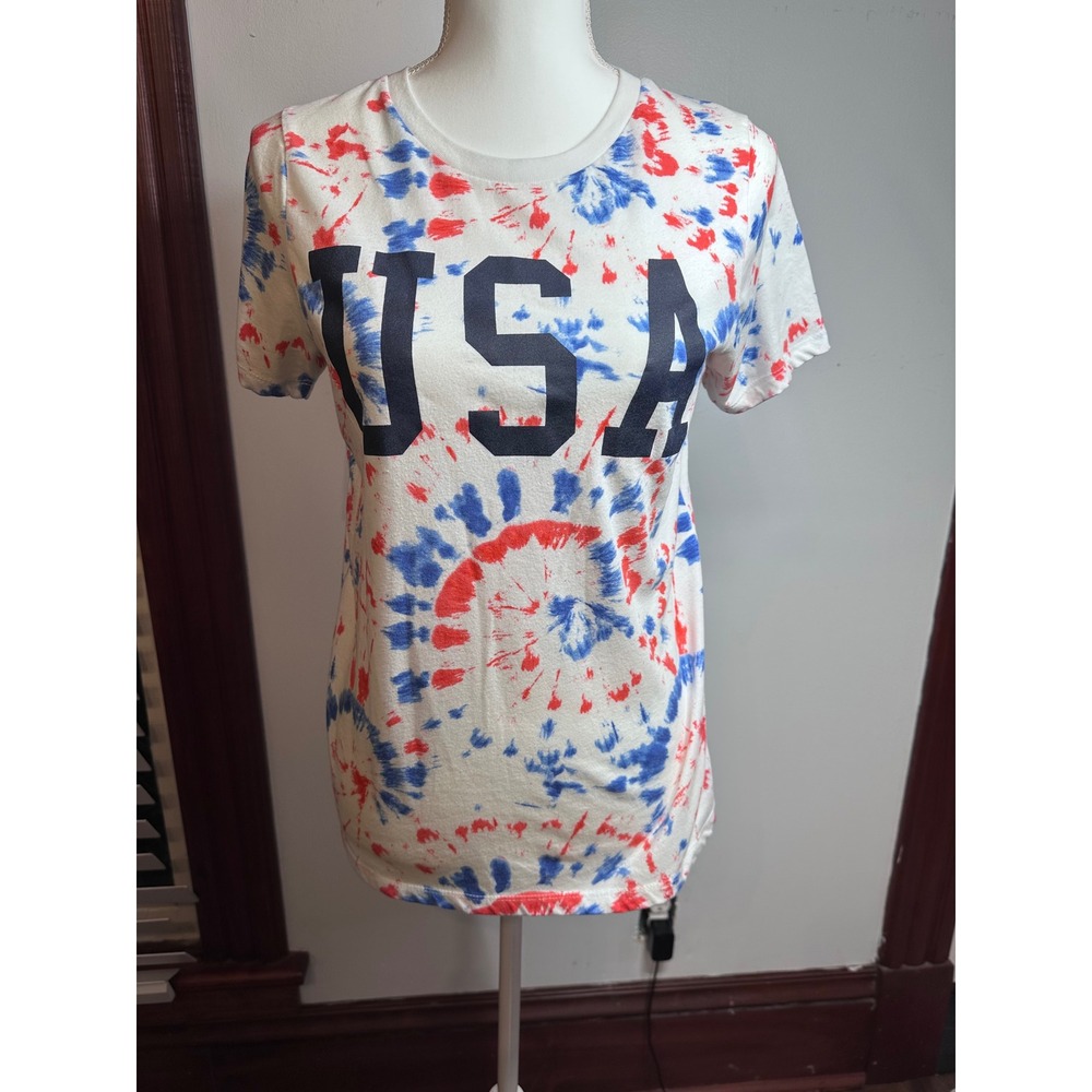 Grayson Threads Womens USA Graphic Tie Dye T-Shirt Red White Blue Medium